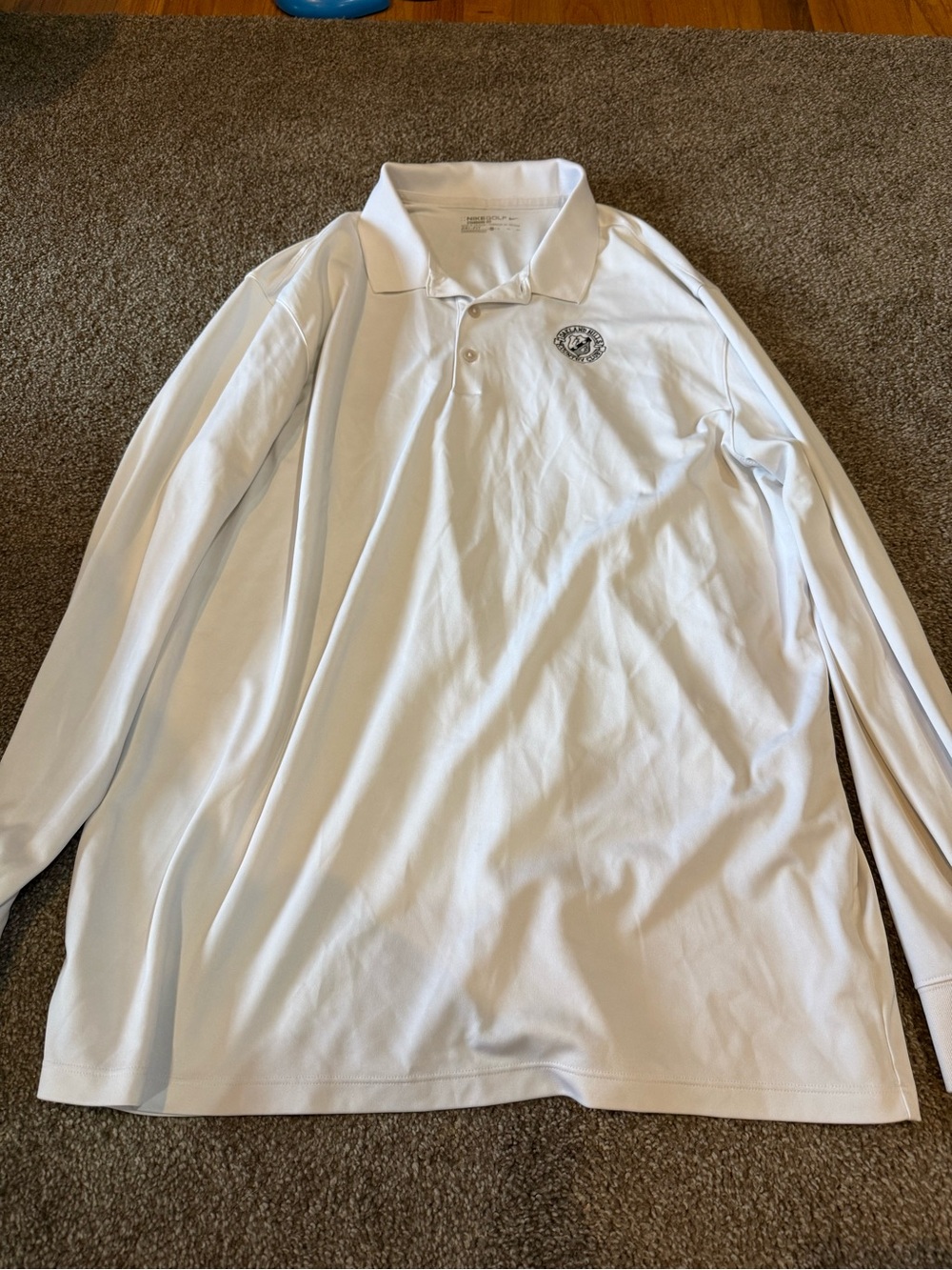 Nike White Long-Sleeve Polo with Small Chest Crest